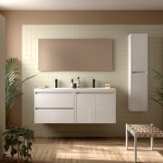 Ensemble Meuble Plan Vasque Miroir Applique NOJA II 1400 2 tiroirs 2 portes Blanc Brillant P450 - SALGAR 119255 