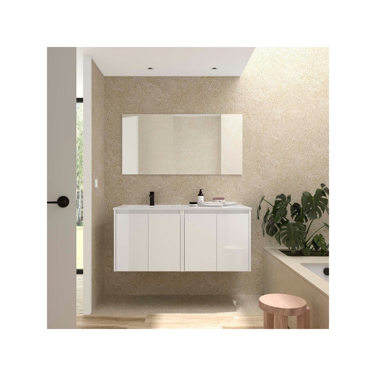 Ensemble Meuble Plan Vasque Miroir Applique NOJA II 1200 4 portes Blanc Brillant P450 - SALGAR 119675 