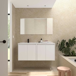 Ensemble Meuble Plan Vasque Miroir Applique NOJA II 1200 4 portes Blanc satiné P450 - SALGAR 119676 