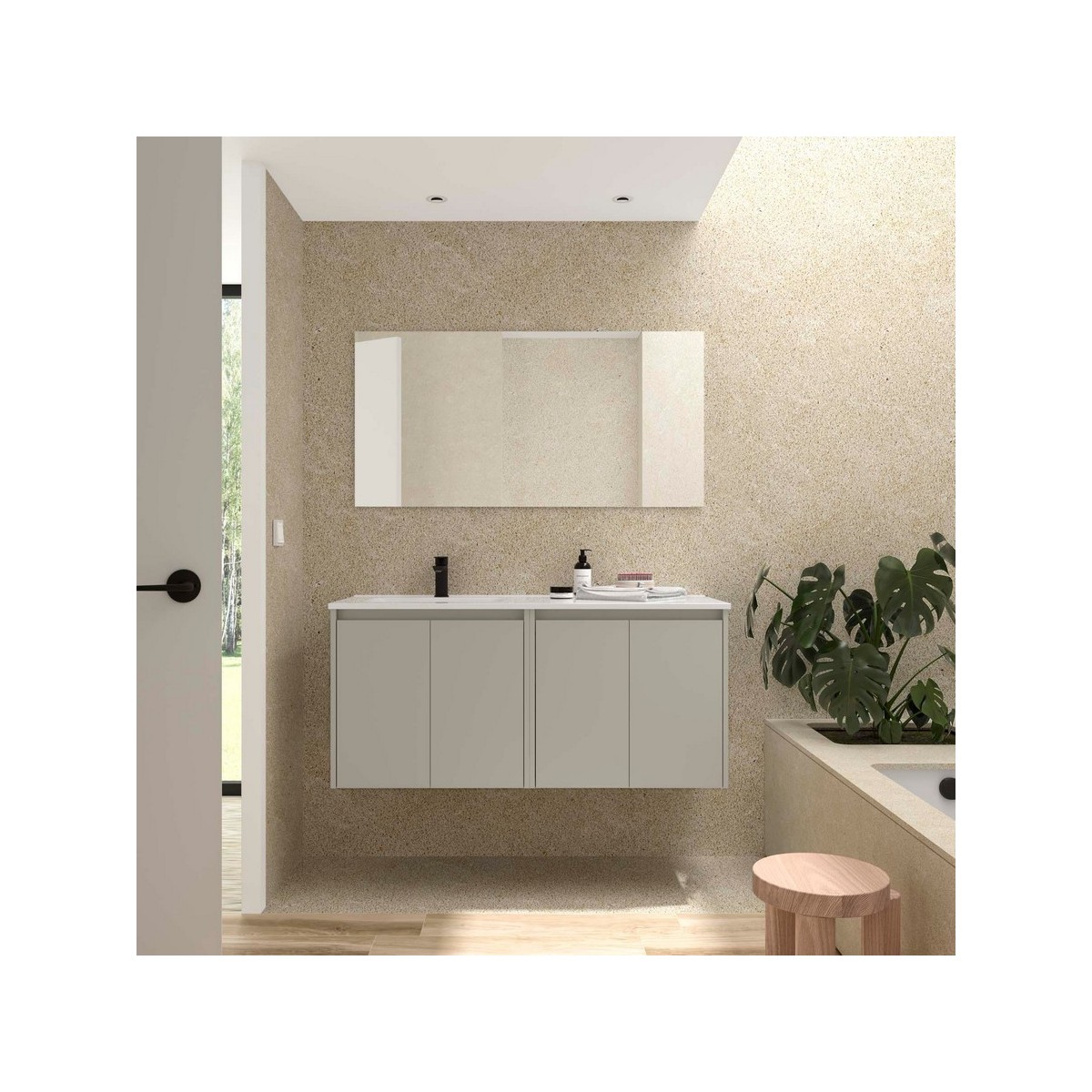 Ensemble Meuble Plan Vasque Miroir Applique NOJA II 1200 4 portes Gris satiné P450 - SALGAR 119684 