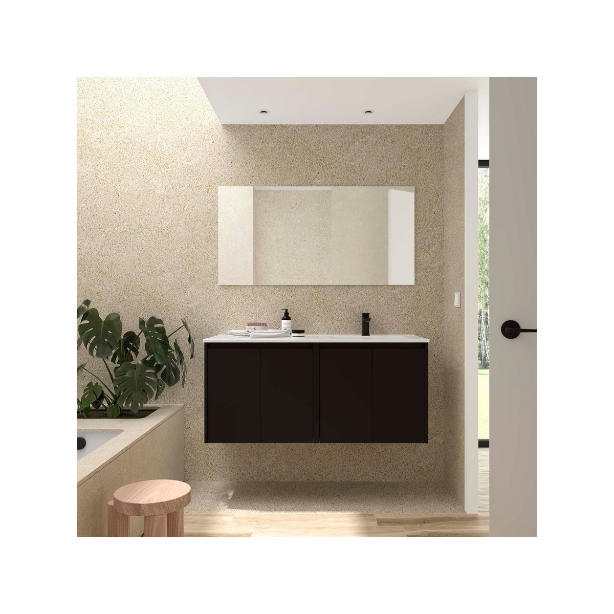 Ensemble Meuble Plan Vasque Miroir Applique NOJA II 1200 4 portes Black satin P450 - SALGAR 119687 