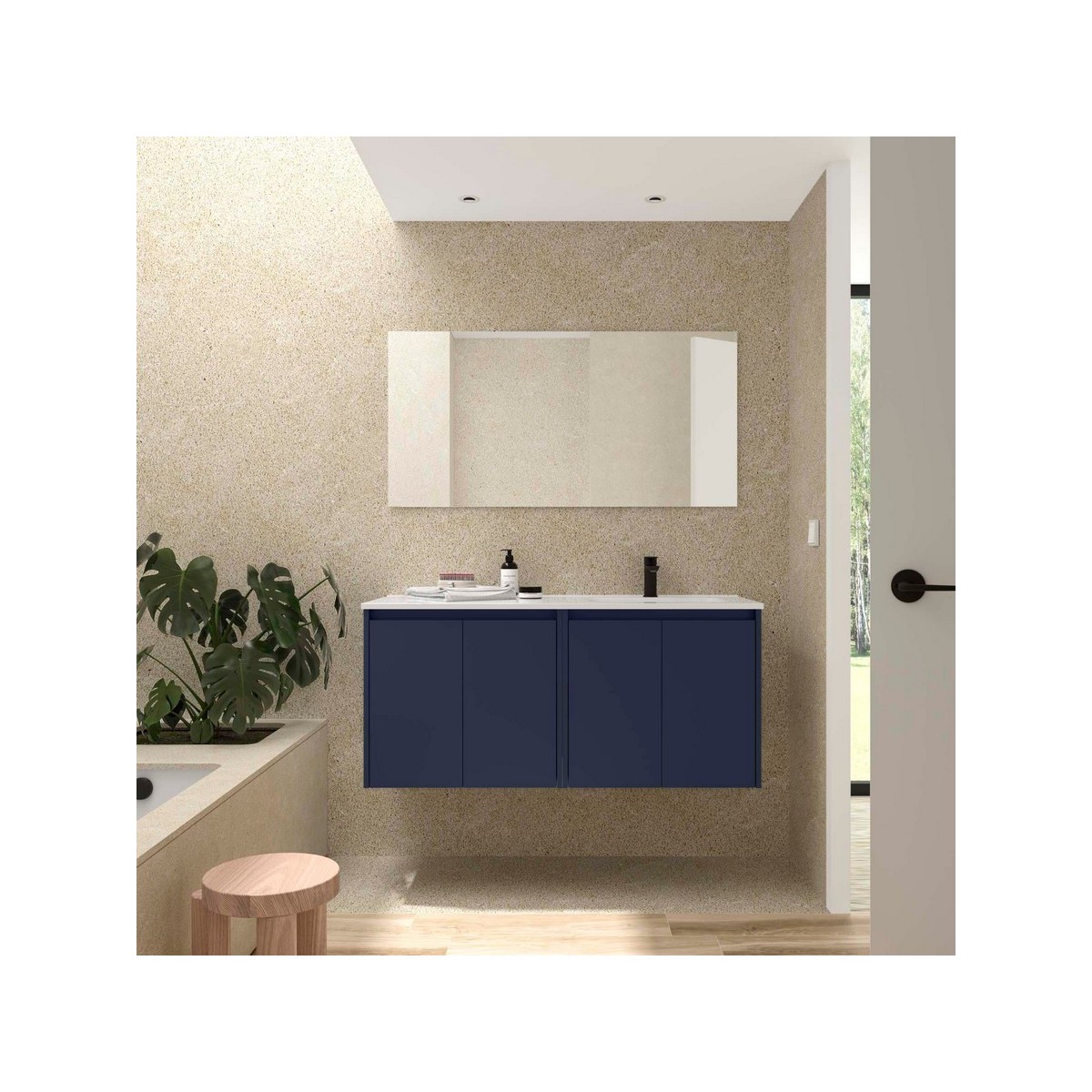 Ensemble Meuble Plan Vasque Miroir Applique NOJA II 1200 4 portes Blue satin P450 - SALGAR 119688 