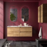 Ensemble Meuble Plan Vasque Miroir Applique NOJA II 1200 2 tiroirs 2 portes Chêne Africain P450 - SALGAR 119722 