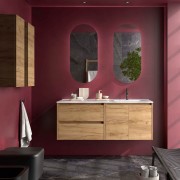 Ensemble Meuble Plan Vasque Miroir Applique NOJA II 1200 2 tiroirs 2 portes Chêne Africain P450 - SALGAR 119732 