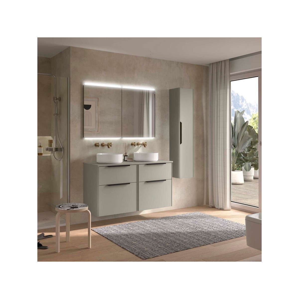 Ensemble Meuble de salle de bain et plan de toilette LUVA 1200 2 tiroirs Gris satiné P450 - SALGAR 119767 