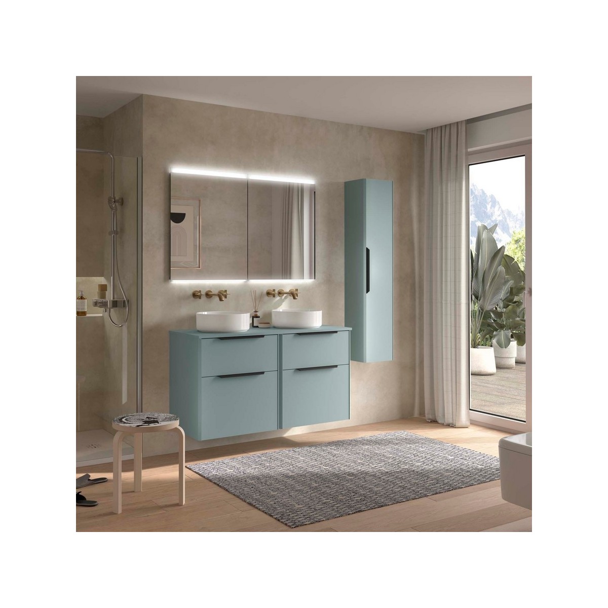 Ensemble Meuble de salle de bain et plan de toilette LUVA 1200 2 tiroirs Aqua P450 - SALGAR 119768 