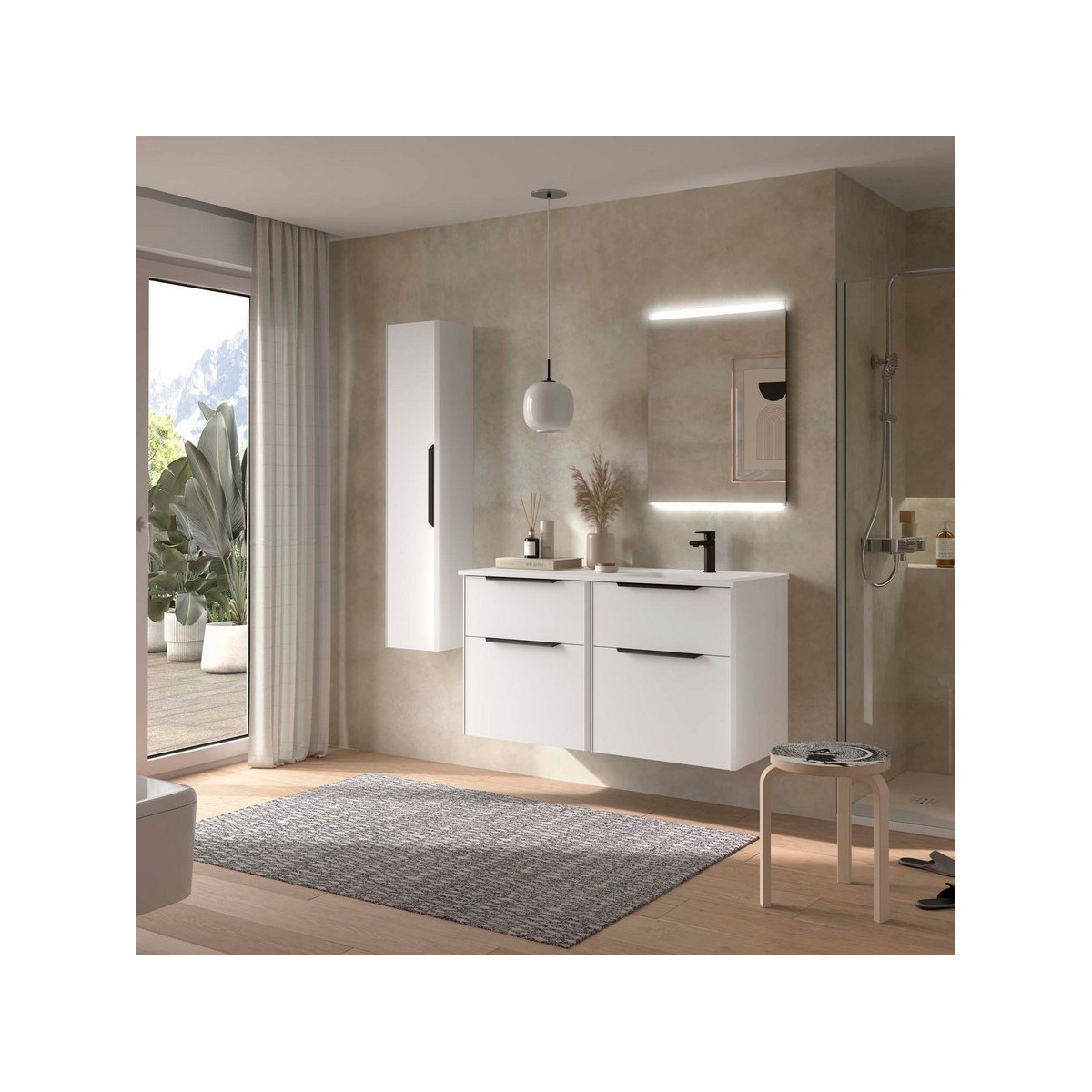 Ensemble meuble vasque salle de bain LUVA 1200 4 tiroirs Blanc satiné P450 - SALGAR 119773 
