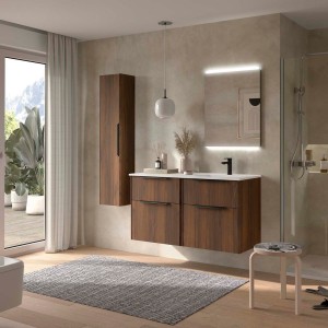 Ensemble meuble vasque salle de bain LUVA 1200 4 tiroirs Noyer Maya P450 - SALGAR 119774 