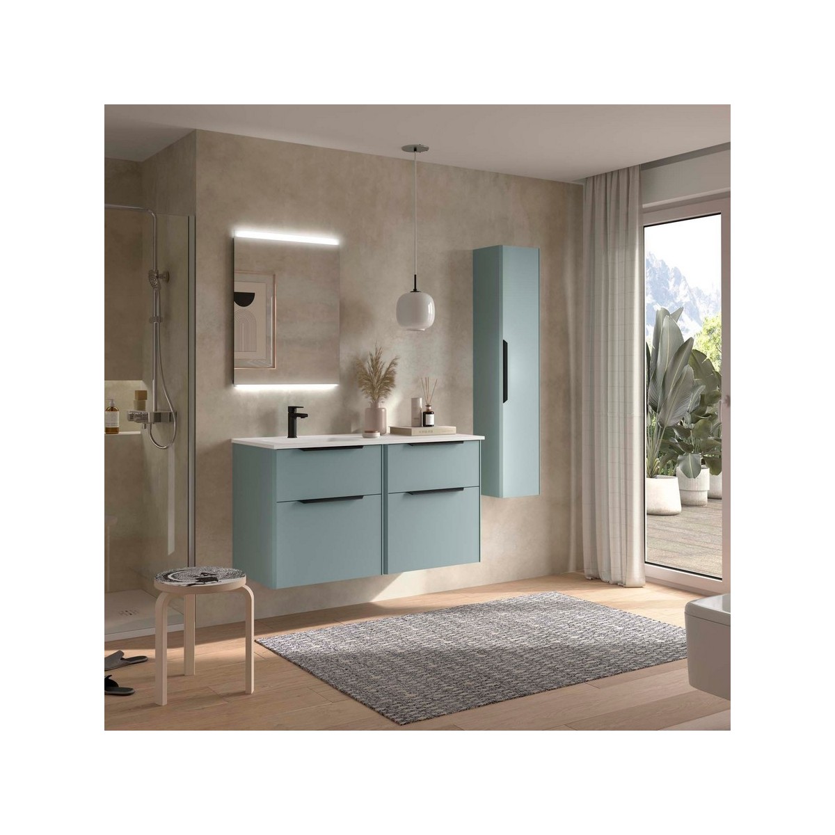 Ensemble Meuble Plan vasque et miroir LUVA 1200 4 tiroirs Aqua P450 - SALGAR 119780 