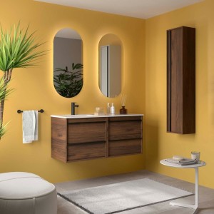 Ensemble Meuble Plan Vasque Miroir Applique ATTILA 1200 4 tiroirs Noyer Maya P450 - SALGAR 119839 