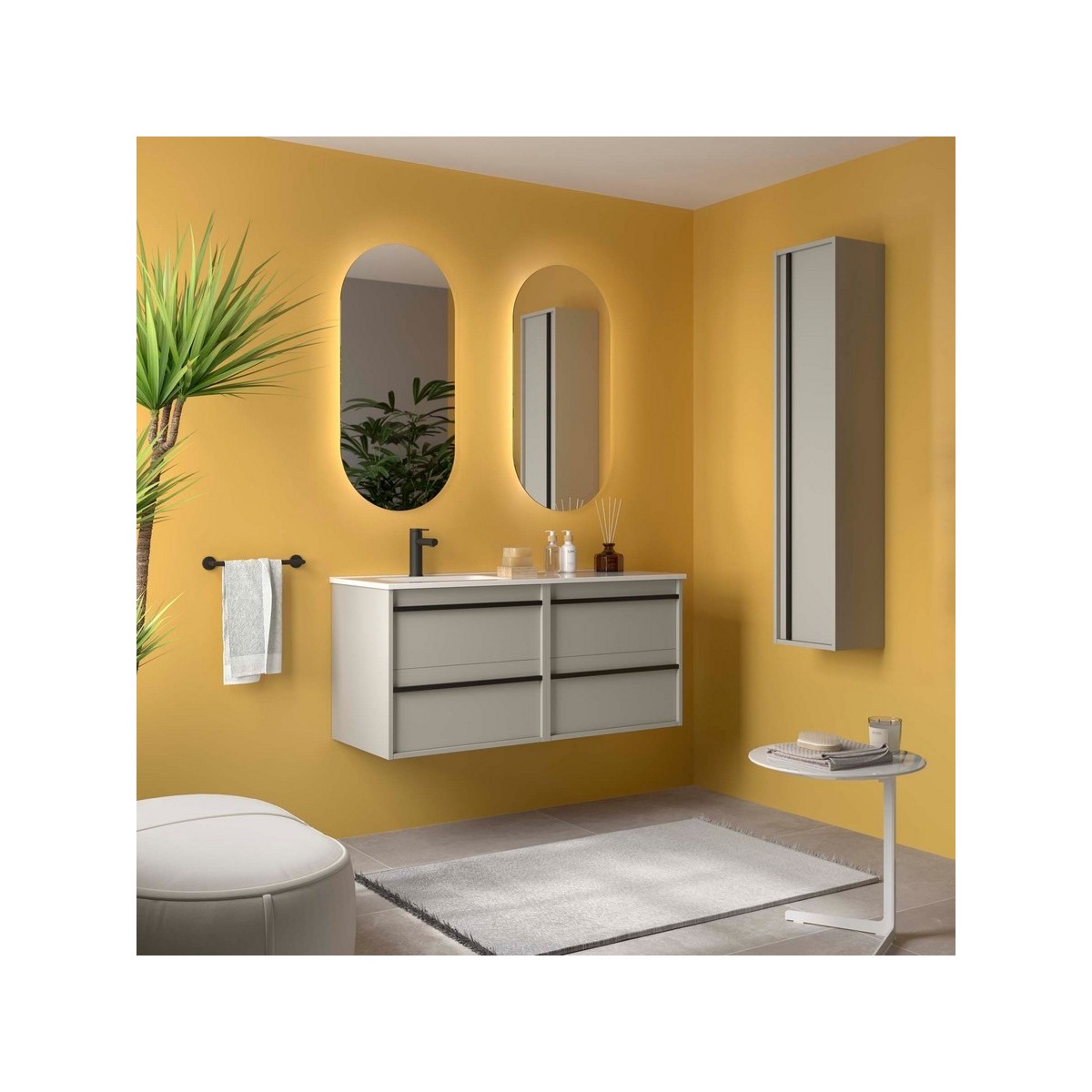 Ensemble Meuble Plan Vasque Miroir Applique ATTILA 1200 4 tiroirs Gris satiné P450 - SALGAR 119840 