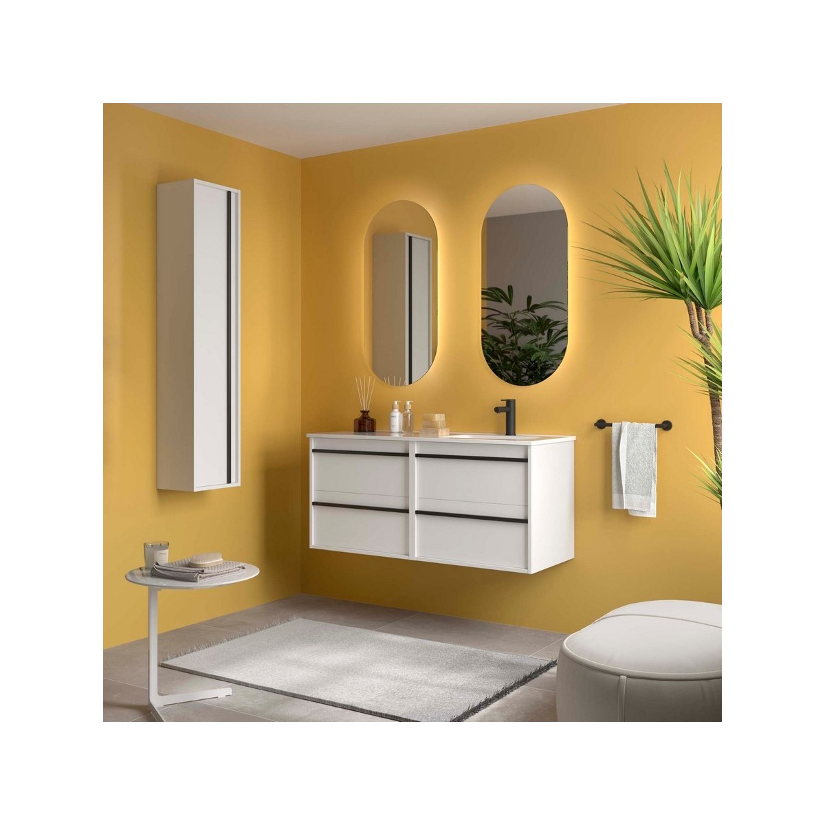 Ensemble Meuble Plan Vasque Miroir Applique ATTILA 1200 4 tiroirs Blanc satiné P450 - SALGAR 119841 