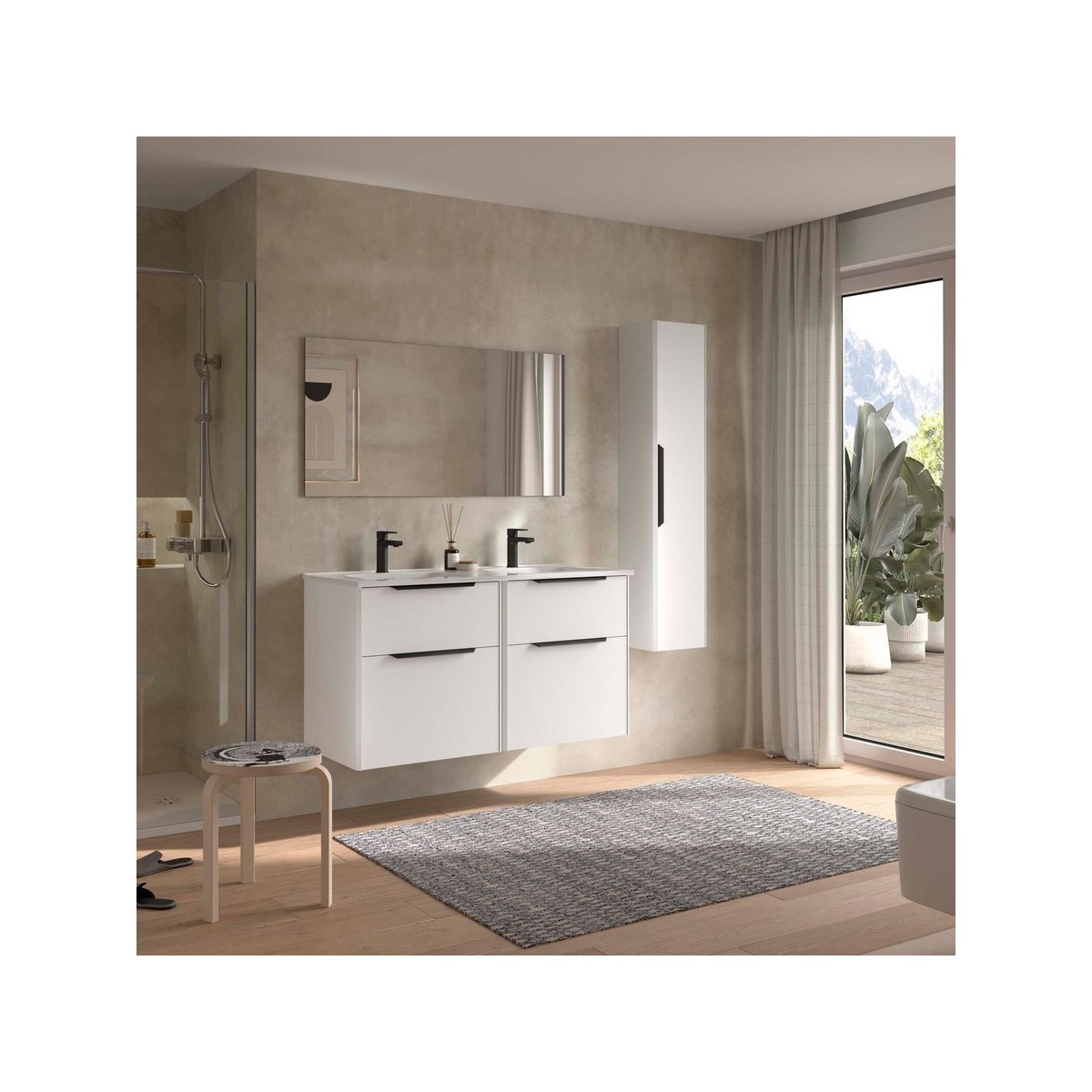 Ensemble Meuble Plan vasque et miroir LUVA 1200 2 tiroirs Blanc satiné P450 - SALGAR 119862 