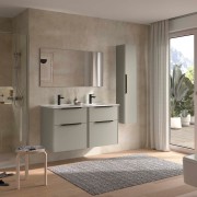 Ensemble Meuble Plan vasque et miroir LUVA 1200 2 tiroirs Gris satiné P450 - SALGAR 119864 