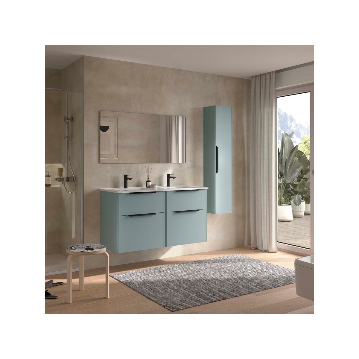 Ensemble Meuble Plan vasque et miroir LUVA 1200 2 tiroirs Aqua P450 - SALGAR 119865 