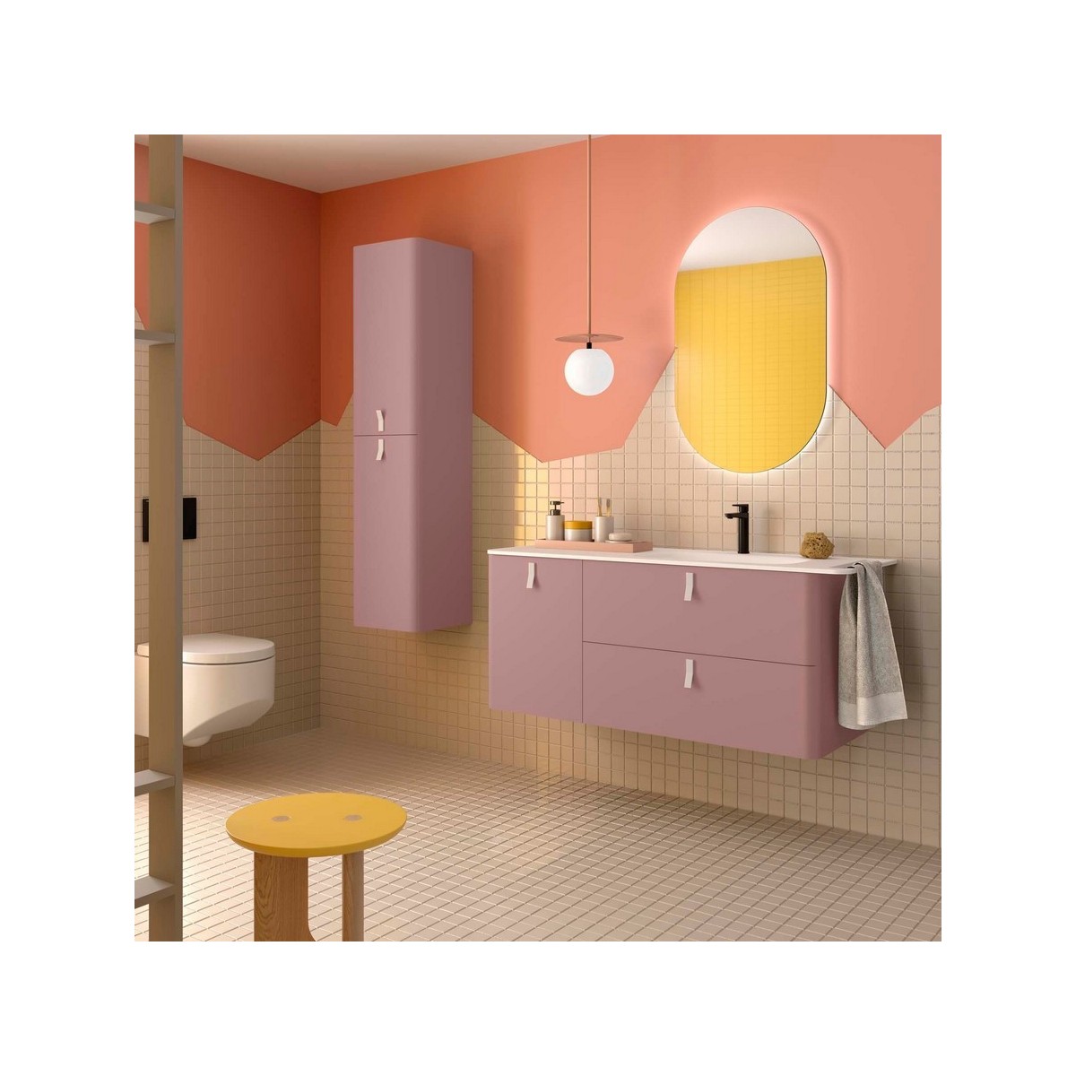 Meuble salle de bain UNIIQ 1200 2T1P gauche - vasque à droite Rose blush H540 P450 - SALGAR 119875 