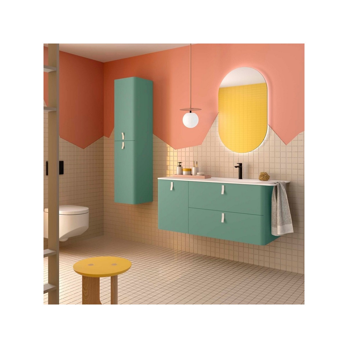 Meuble salle de bain UNIIQ 1200 2T1P gauche - vasque à droite Dusty Teal H540 P450 - SALGAR 119885 