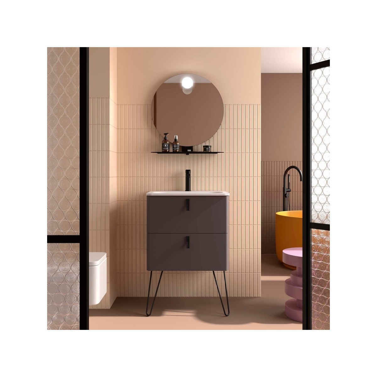 Meuble salle de bain UNIIQ 600 2 tiroirs Ebrom H540 P450 - SALGAR 119888 
