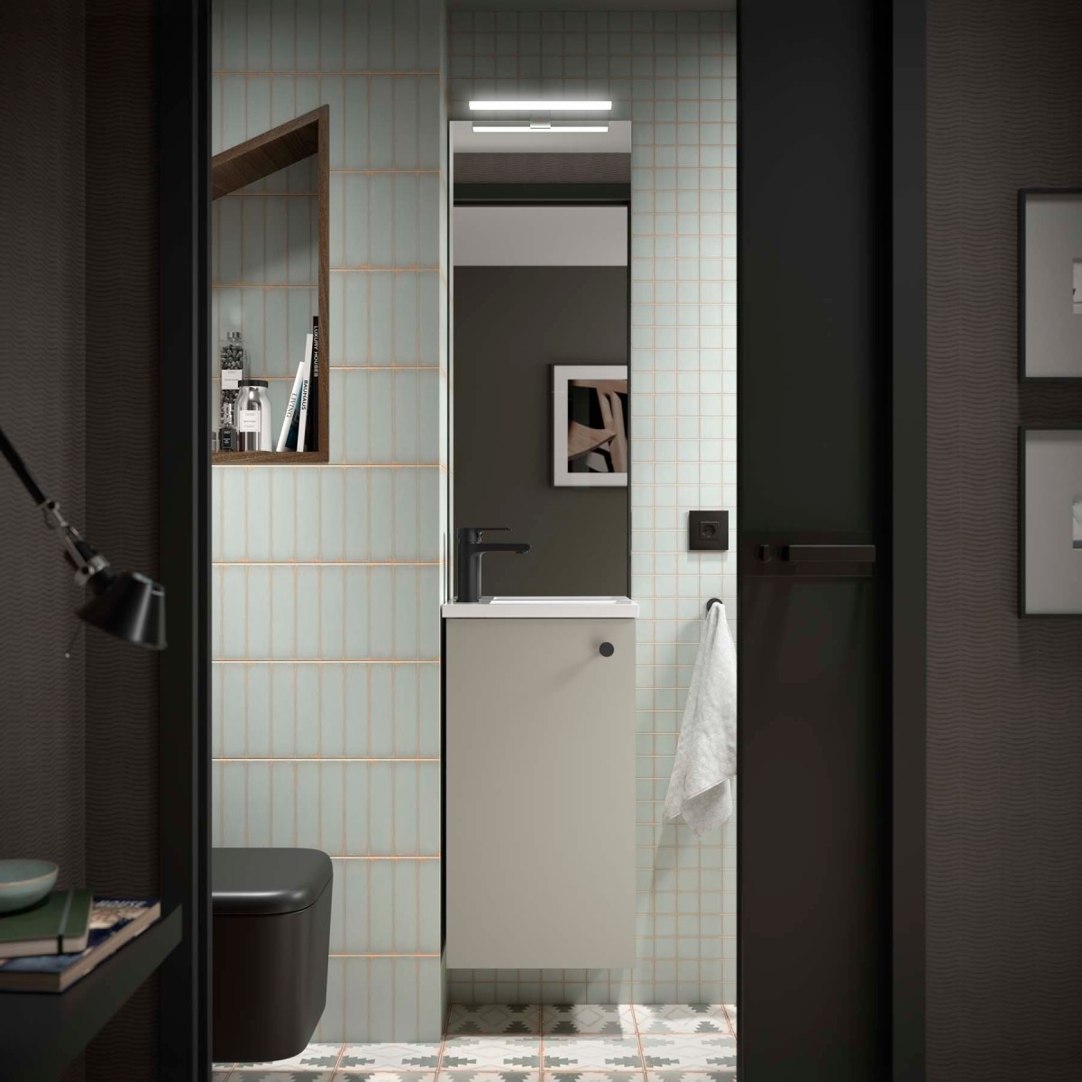 Ensemble meuble et vasque MARVILLE 400 lave-mains 1 Porte Gris satiné P225 - SALGAR 117869 