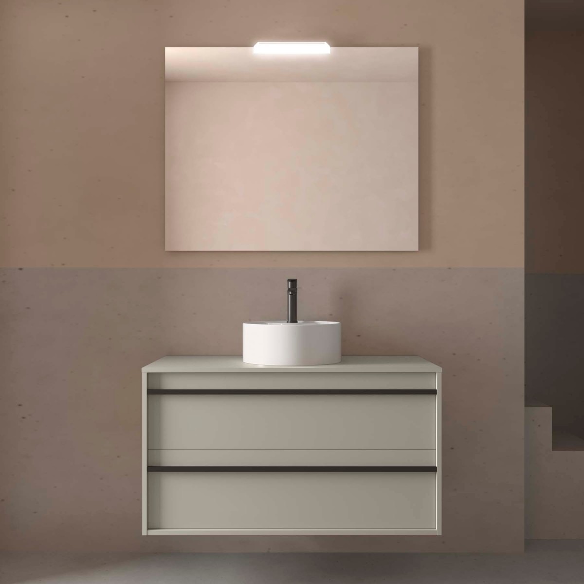 Ensemble meuble et plan de toilette ATTILA 1000 2 tiroirs Gris satiné P450 - SALGAR 117998 