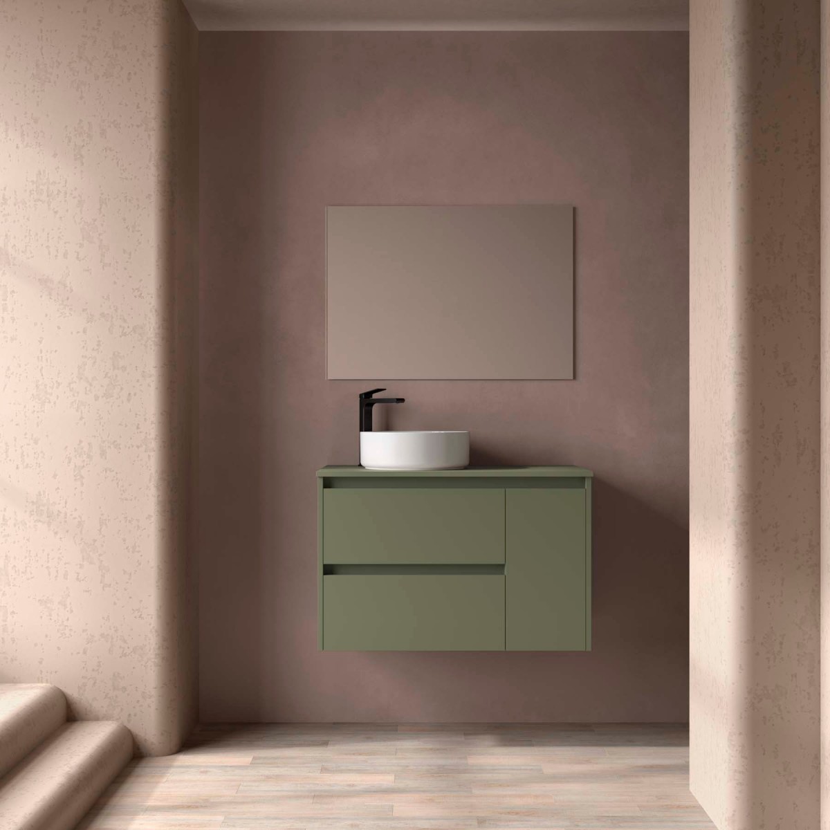 Ensemble meuble et vasque NOJA II 900 2T1P droite - vasque à gauche Green satin P450 - SALGAR 118173 