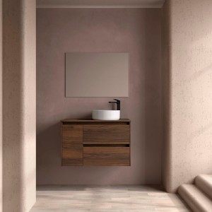 Ensemble meuble et vasque NOJA II 900 2T1P gauche - vasque à droite Noyer Maya P450 - SALGAR 118187 