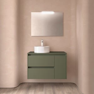 Ensemble Meuble de salle de bain et plan de toilette NOJA II 900 2T1P droite - vasque à gauche Green satin P450 - SALGAR 118255 