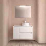 Ensemble Meuble de salle de bain et plan de toilette NOJA II 900 2T1P gauche - vasque à droite Blanc Brillant P450 - SALGAR 1182