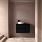 Ensemble Meuble Plan Vasque Miroir Applique NOJA II 900 2T1P droite - vasque à gauche Black satin P450 - SALGAR 118347 