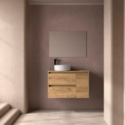 Ensemble Meuble Plan Vasque Miroir Applique NOJA II 900 2T1P droite - vasque à gauche Chêne Africain P450 m - SALGAR 118352 