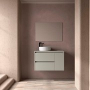 Ensemble Meuble Plan Vasque Miroir Applique NOJA II 900 2T1P droite - vasque à gauche Gris satiné P450 - SALGAR 118354 