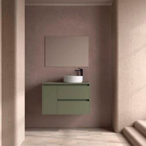 Ensemble Meuble Plan Vasque Miroir Applique NOJA II 900 2T1P gauche - vasque à droite Green satin P450 - SALGAR 118359 