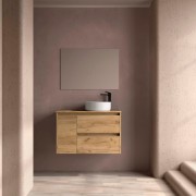 Ensemble Meuble Plan Vasque Miroir Applique NOJA II 900 2T1P gauche - vasque à droite Chêne Africain P450 m - SALGAR 118362 