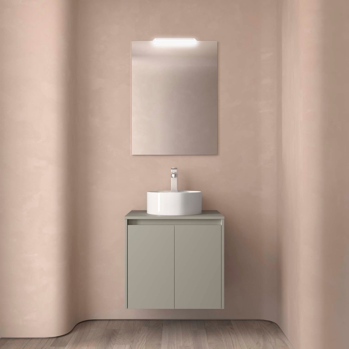 Ensemble meuble et plan de toilette NOJA II 700 2 portes Gris satiné P450 - SALGAR 118477 