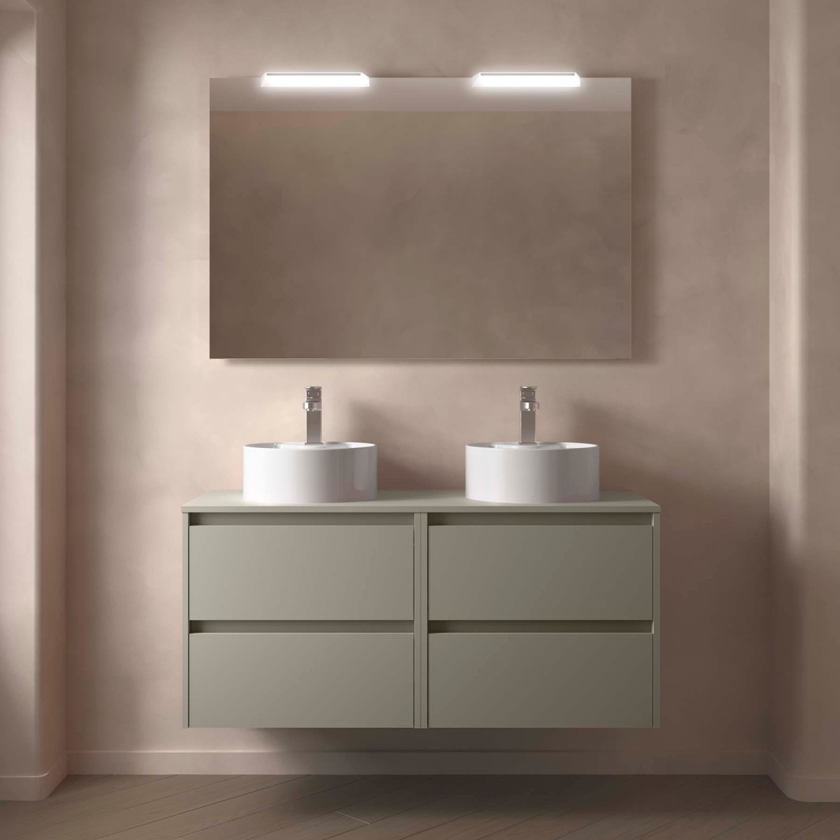 Ensemble Meuble de salle de bain et plan de toilette NOJA II 1200 4 tiroirs Gris satiné P450 - SALGAR 118510 