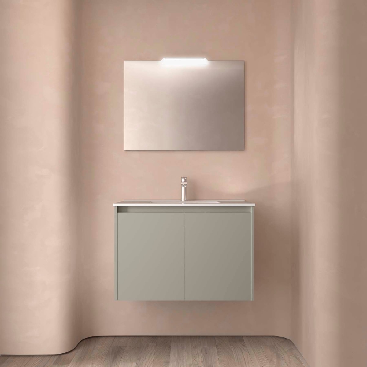 Ensemble Meuble Plan Vasque Miroir Applique NOJA II 800 2 portes Gris satiné P450 - SALGAR 118561 