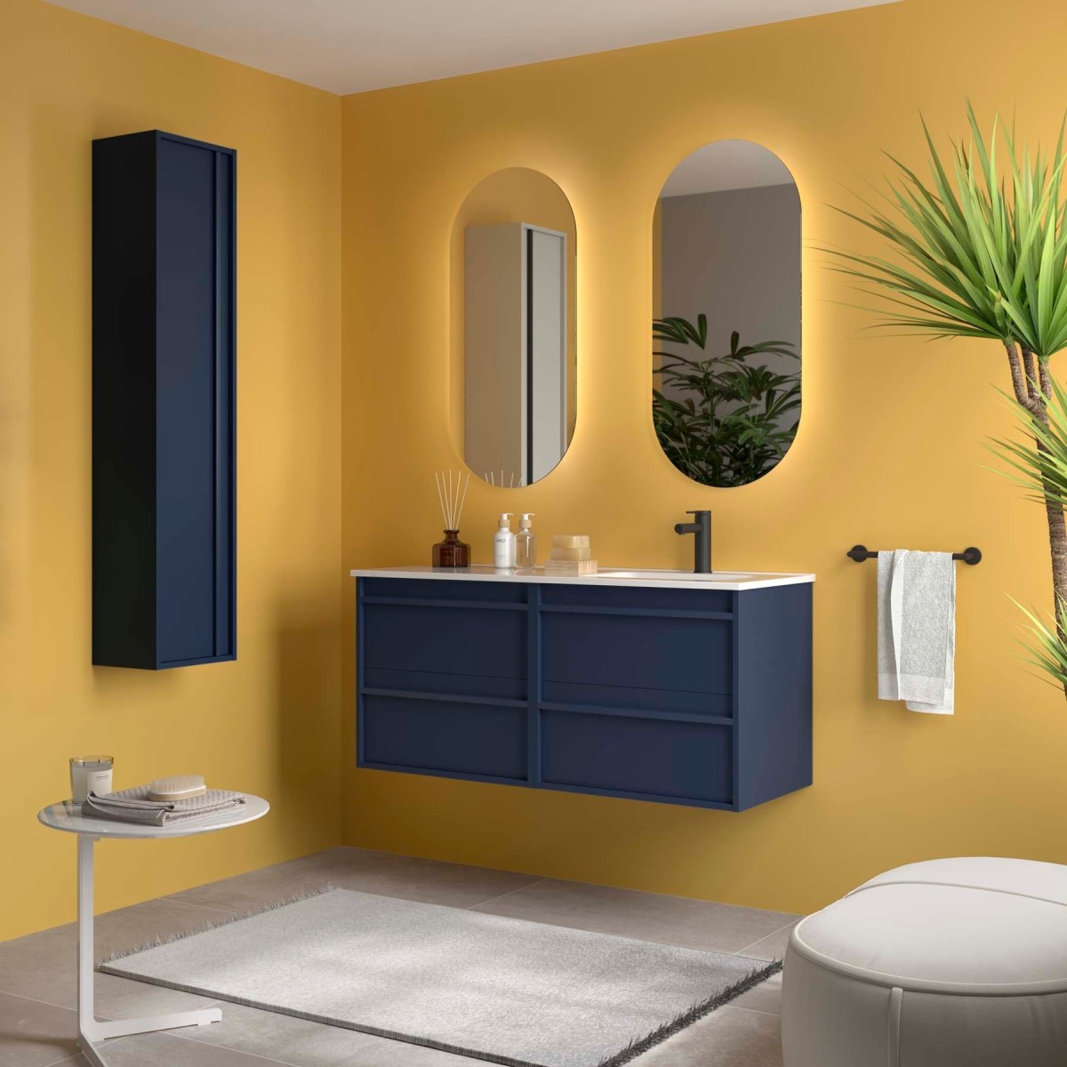 Ensemble meuble vasque salle de bain ATTILA 1200 4 tiroirs Blue satin P450 - SALGAR 118690 