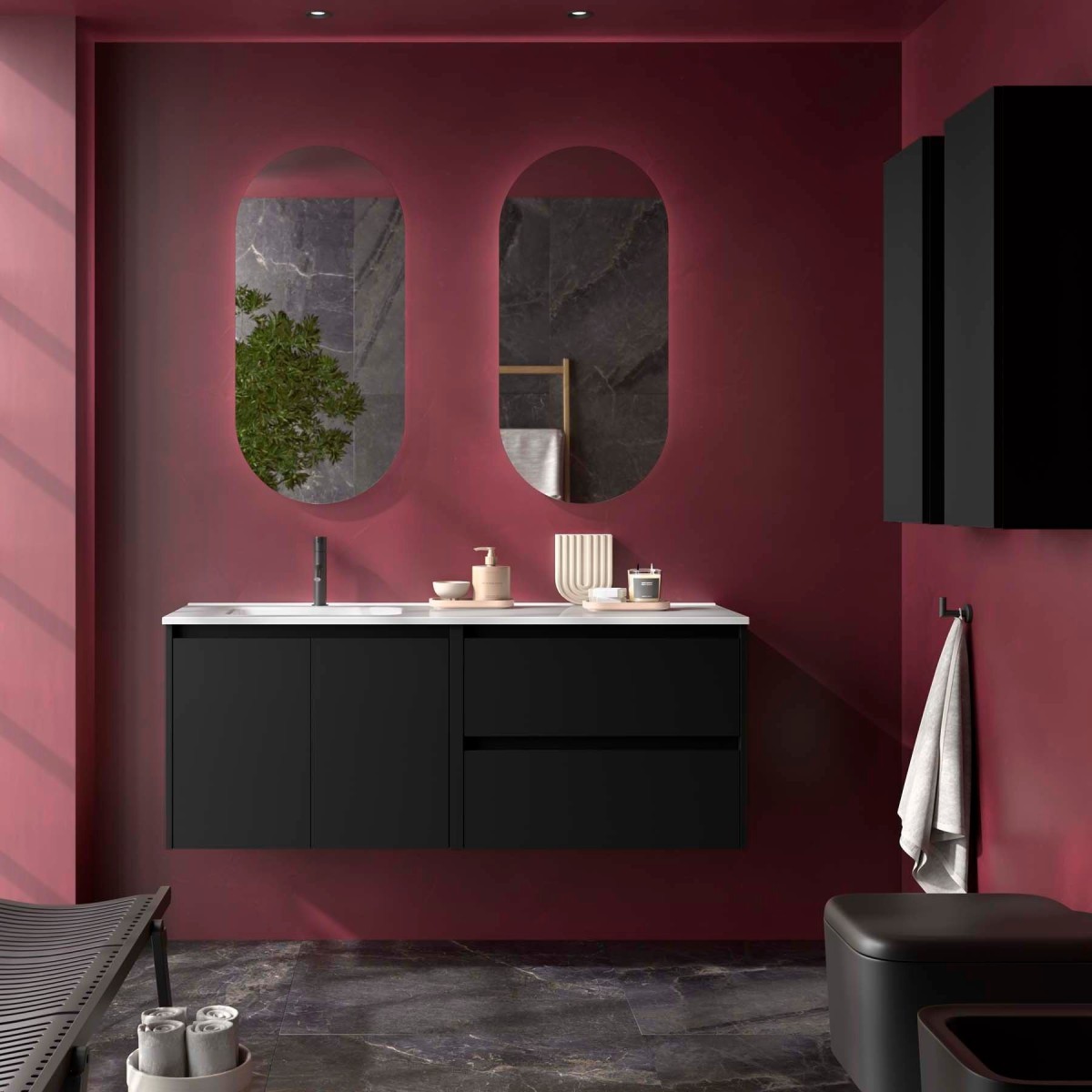 Ensemble meuble et vasque NOJA II 1200 2 tiroirs 2 portes Black satin P450 - SALGAR 118820 