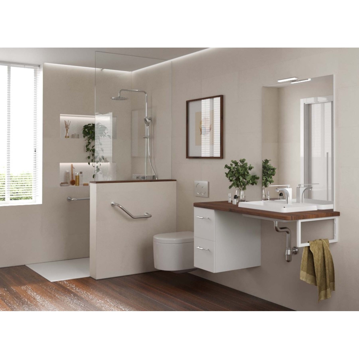 Ensemble salle de bain EASY BATH PMR 1200 gauche Noyer Maya P540 - SALGAR 119292 