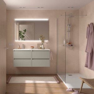 Ensemble Meuble Plan Vasque Miroir Applique NOJA II 1200 4 tiroirs Gris satiné P450 - SALGAR 119704 