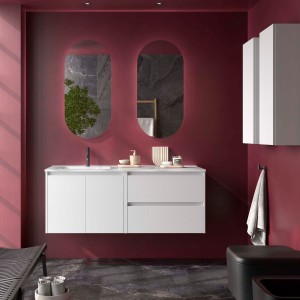 Ensemble Meuble Plan Vasque Miroir Applique NOJA II 1200 2 tiroirs 2 portes Blanc Brillant P450 - SALGAR 119715 