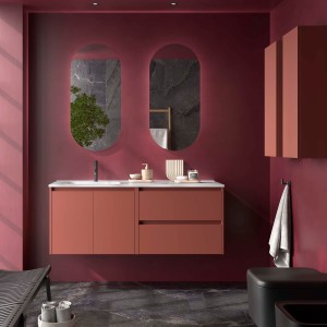 Ensemble Meuble Plan Vasque Miroir Applique NOJA II 1200 2 tiroirs 2 portes Red satin P450 - SALGAR 119720 