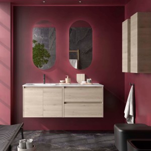 Ensemble Meuble Plan Vasque Miroir Applique NOJA II 1200 2 tiroirs 2 portes Chêne Naturel P450 - SALGAR 119721 