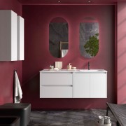 Ensemble Meuble Plan Vasque Miroir Applique NOJA II 1200 2 tiroirs 2 portes Blanc satiné P450 - SALGAR 119726 