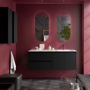 Ensemble Meuble Plan Vasque Miroir Applique NOJA II 1200 2 tiroirs 2 portes Black satin P450 - SALGAR 119727 