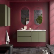 Ensemble Meuble Plan Vasque Miroir Applique NOJA II 1200 2 tiroirs 2 portes Green satin P450 - SALGAR 119729 