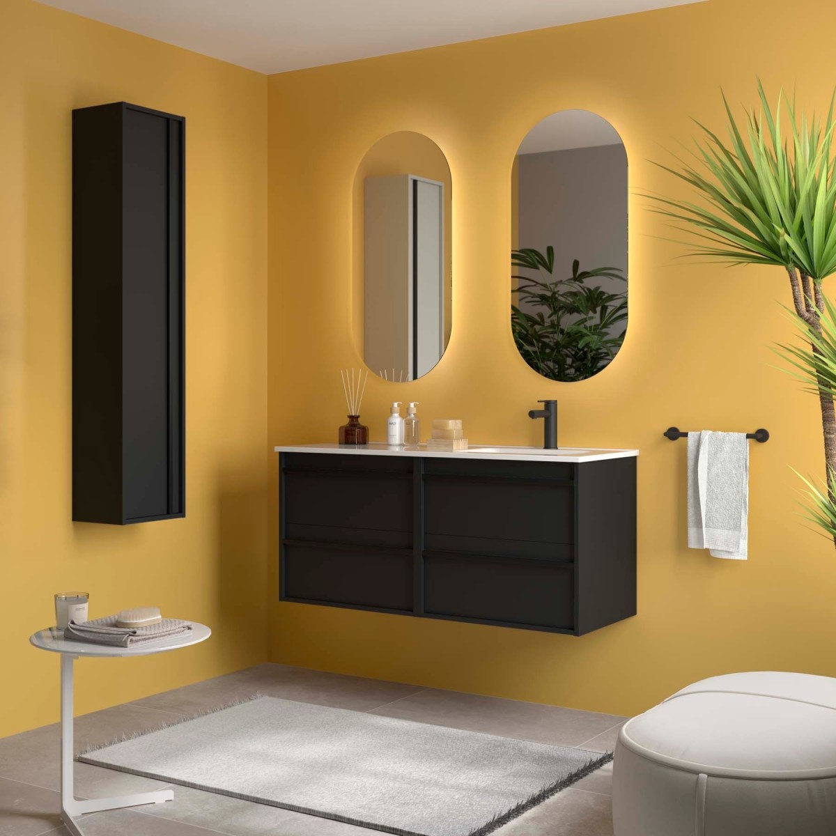 Ensemble Meuble Plan Vasque Miroir Applique ATTILA 1200 4 tiroirs Black satin P450 - SALGAR 119842 