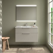 Ensemble Meuble Plan vasque et miroir LUVA 1000 2 tiroirs Gris satiné P450 - SALGAR 119860 