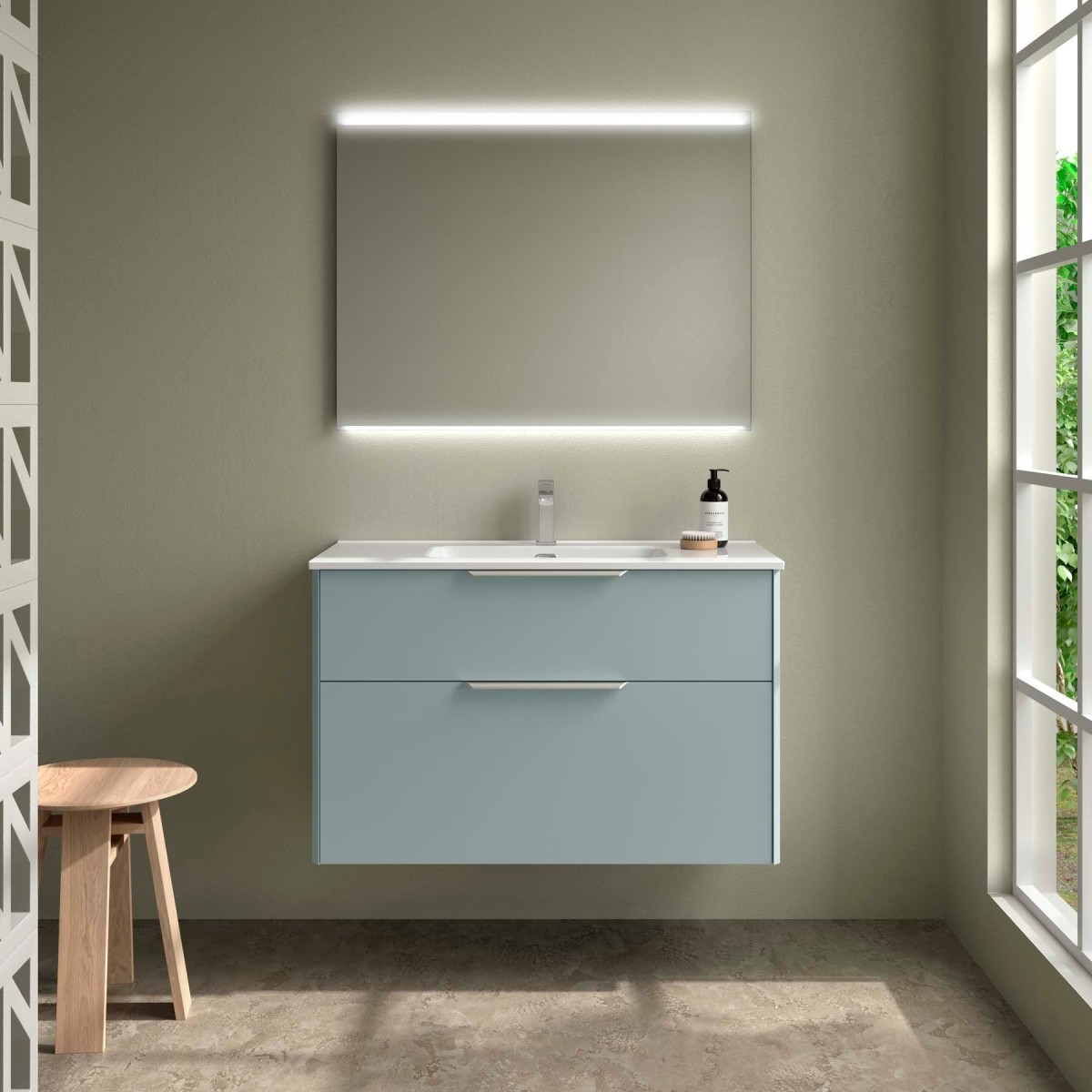 Ensemble Meuble Plan vasque et miroir LUVA 1000 2 tiroirs Aqua P450 - SALGAR 119861 