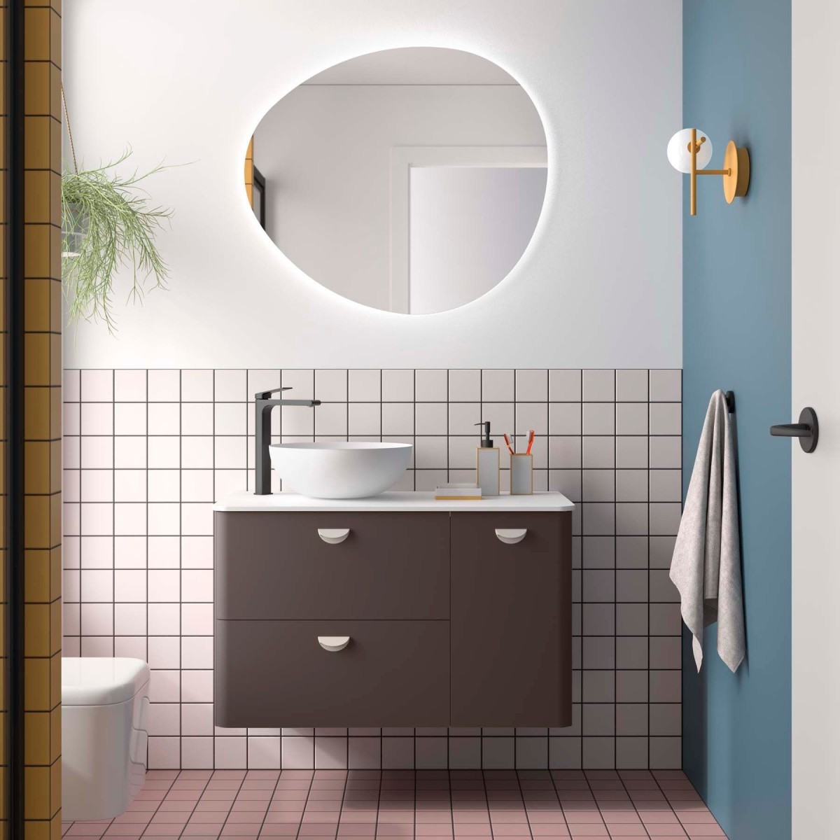 Meuble salle de bain UNIIQ 900 2T1P droite - vasque à gauche Ebrom H540 P450 - SALGAR 119892 